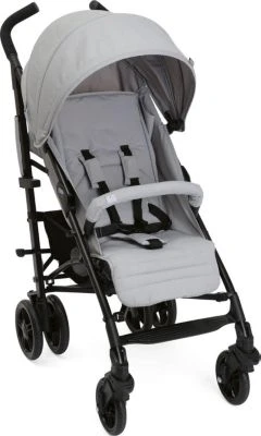 CHICCO Buggy Sportwagen Lite Way4 Grau, Mit Faltbarem Frontbügel 22Kg Traglast, Mit Neuem Großen Verdeck Und Textilen Design, Inkl. Regenschutz, Einhängekorb
